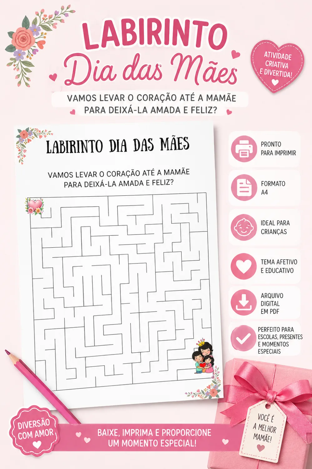 Labirinto Dia das Maes — Pronto para Imprimir