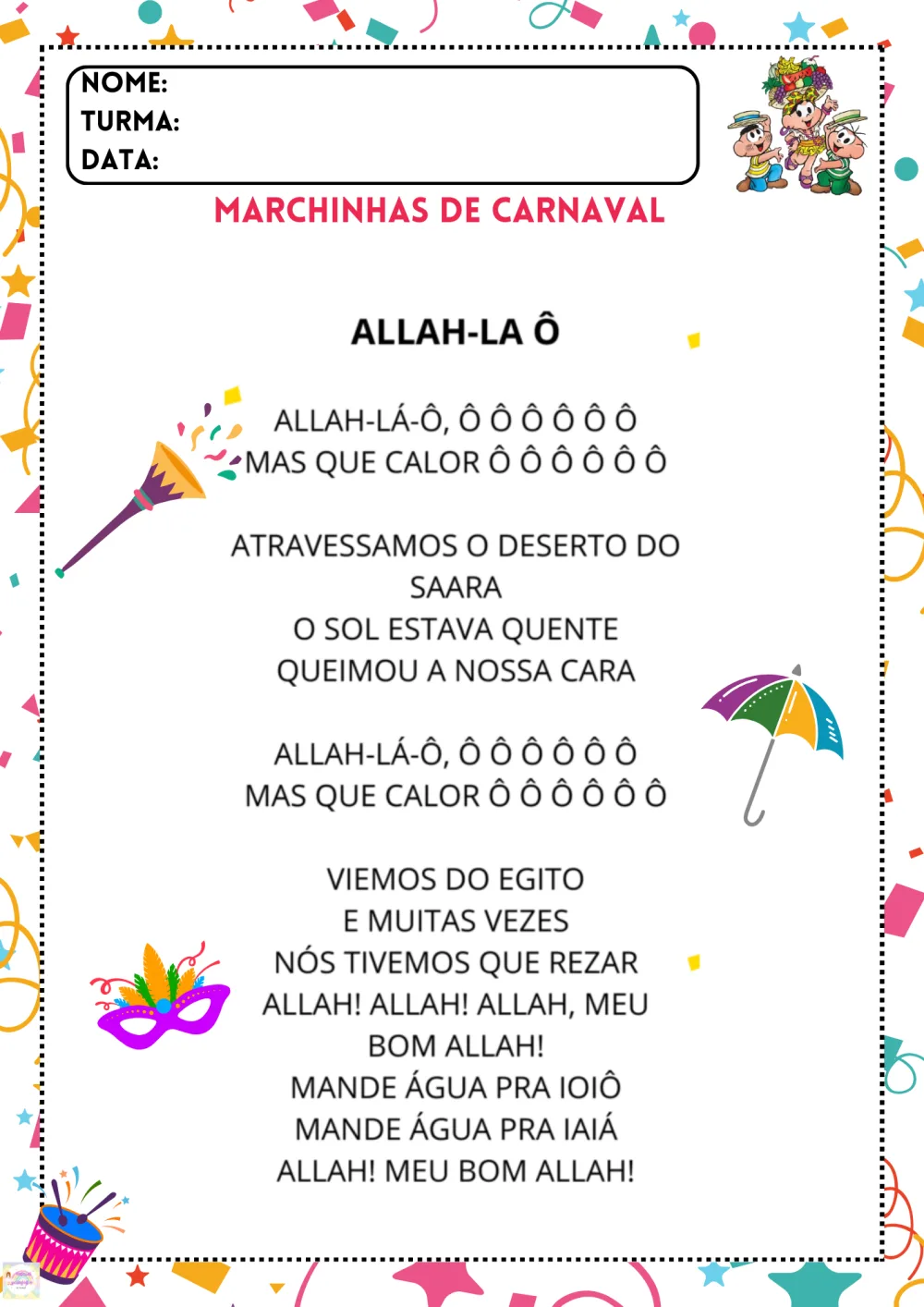 Projeto Carnaval — Pronto para Imprimir